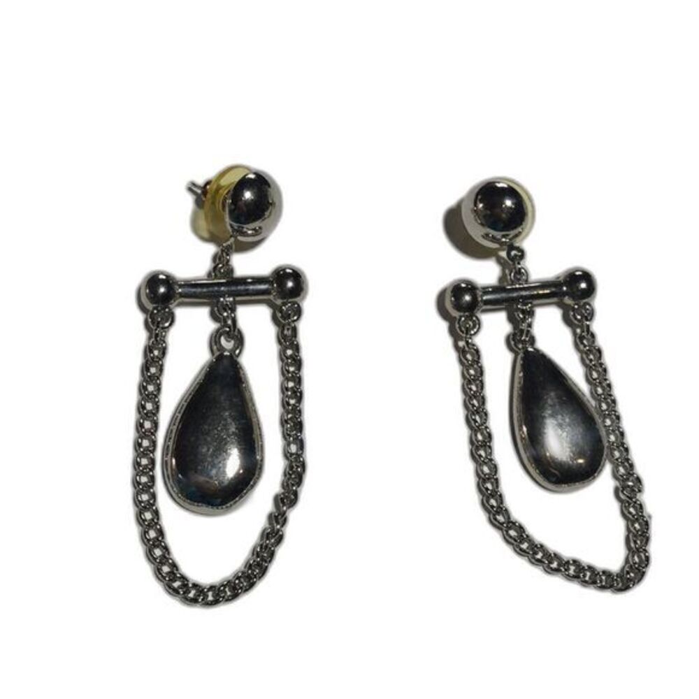 Dangle‎ Chain Earrings with Teardrop Charms Silver Tone Fashion Jewelry
